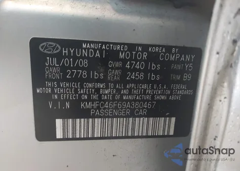 2009 Hyundai Azera Limited из США, поврежденный, VIN KMHFC46F69A380467